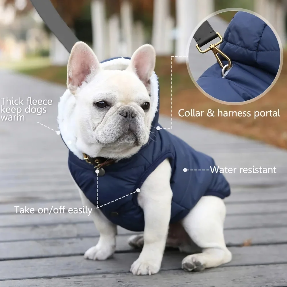 SAWMONG Navy Blue Dog Fleece Jacket with Hood #459 - Picture 10 of 13